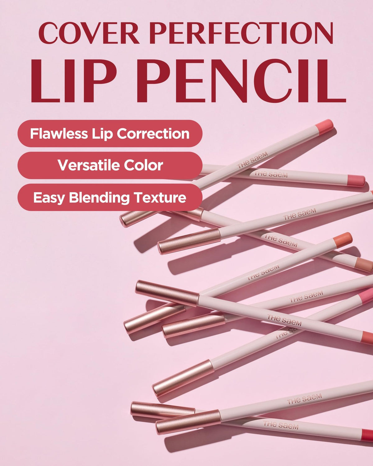 Lip Liner Pencil - Soft Coral, 4mm Slim for Precise Lip Correction