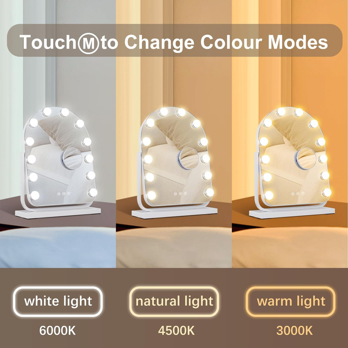 Lighted Makeup Mirror with 3 Light Modes and 10X Magnification - White