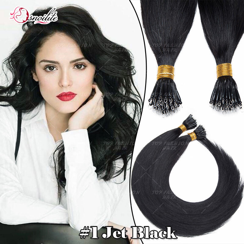 Human Remy Hair Extensions Micro Loop Nano Ring Full Head Salon Use