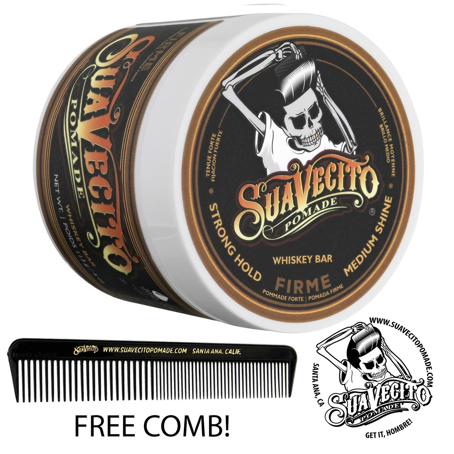 Strong Hold Whiskey Bar Pomade - Water-Based Hair Styling Product 4 oz