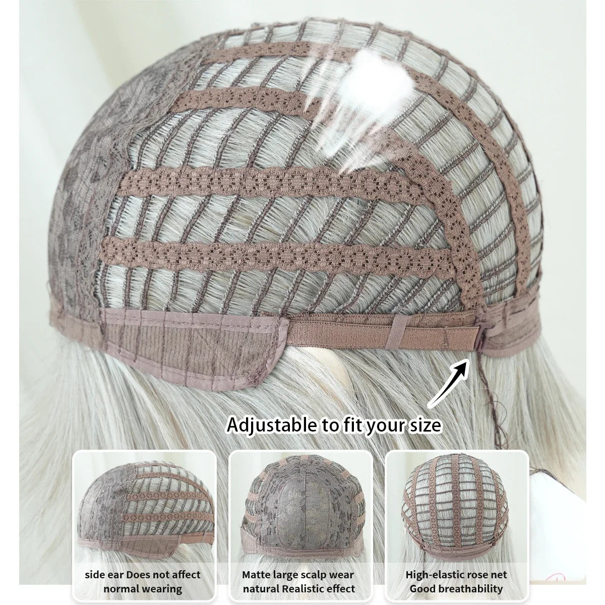 Gray Synthetic Wig with Bangs - Straight Bob Style Heat Resistant Hair
