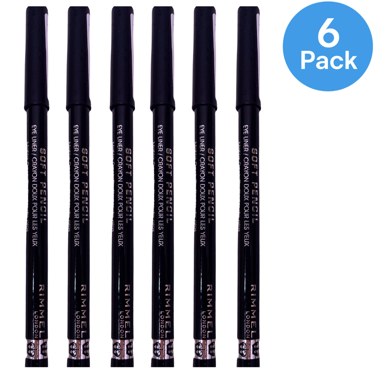 Kohl Eye Pencil Set - 6 Pack Black Eyeliner for Smudge-Proof Makeup
