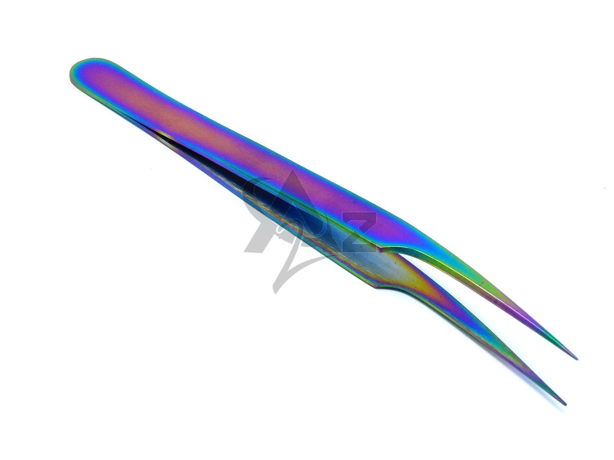 Rainbow Color Stainless Steel Eyelash Extension Tweezers - Pro Straight