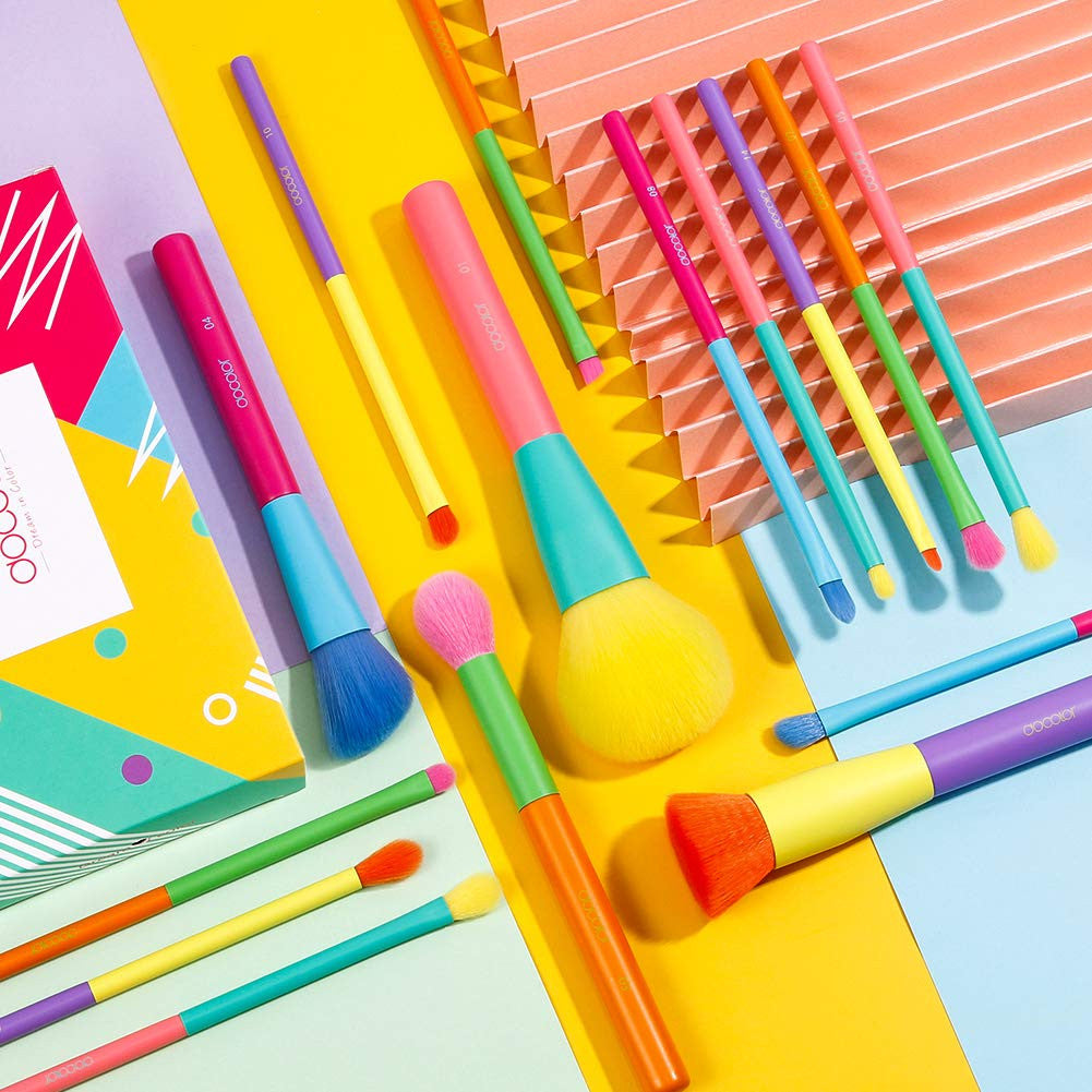 15-Piece Colorful Synthetic Makeup Brush Set for Face & Eyes
