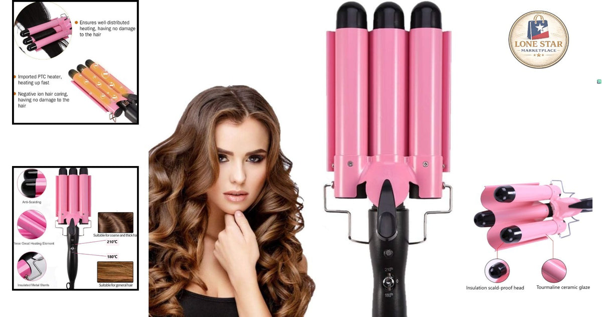 Ceramic 3 Barrel Curling Iron for Waves - Adjustable Temp & Fast Heat