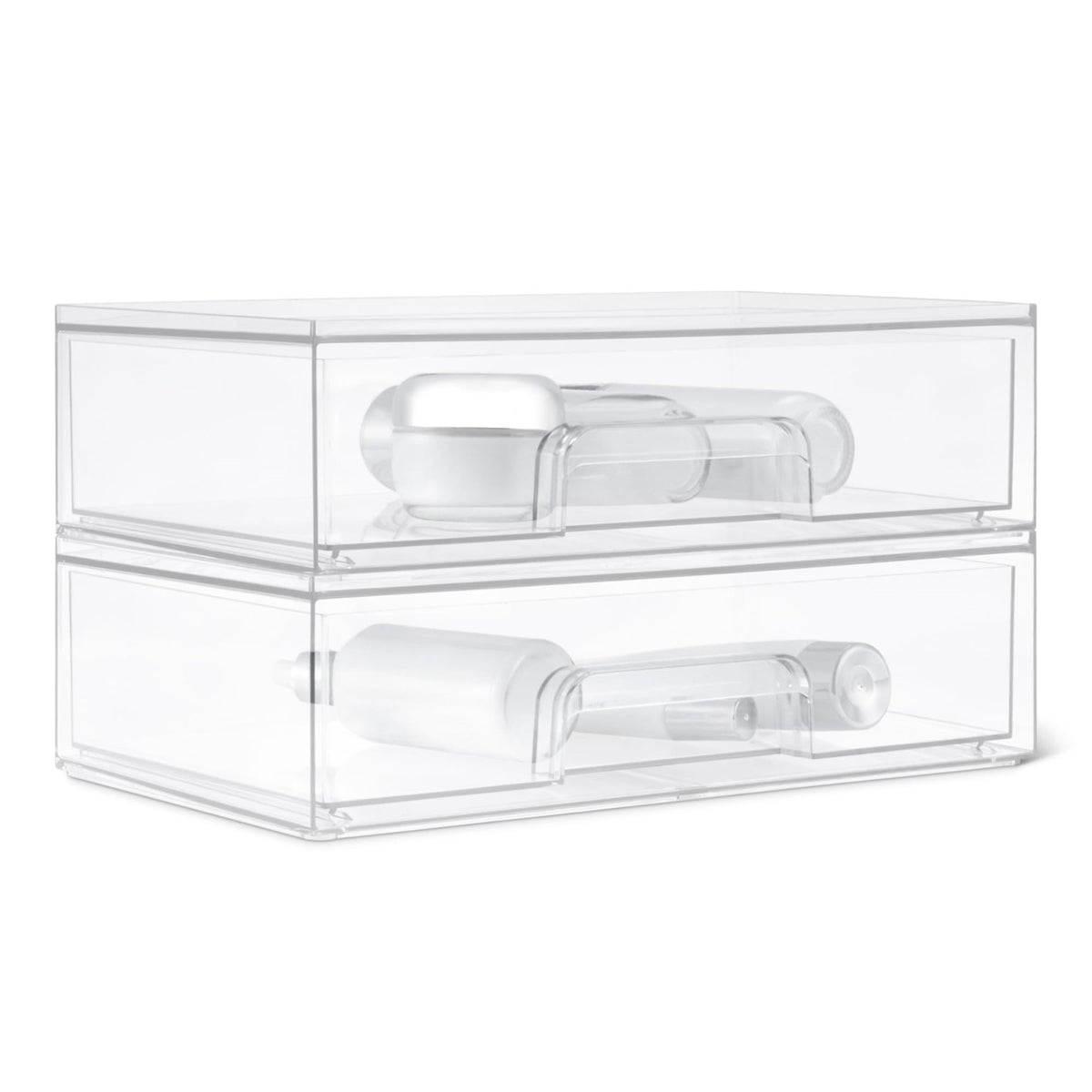 Stackable Clear Plastic Makeup Organizer Drawers - 2 Pack, 12.1 x 7.6 x 3.5 Inches