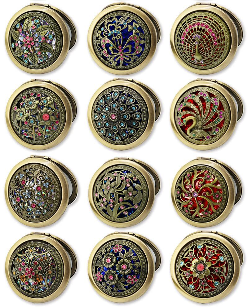 Vintage Foldable Travel Makeup Mirror Set - Double Sided Compact Bronze
