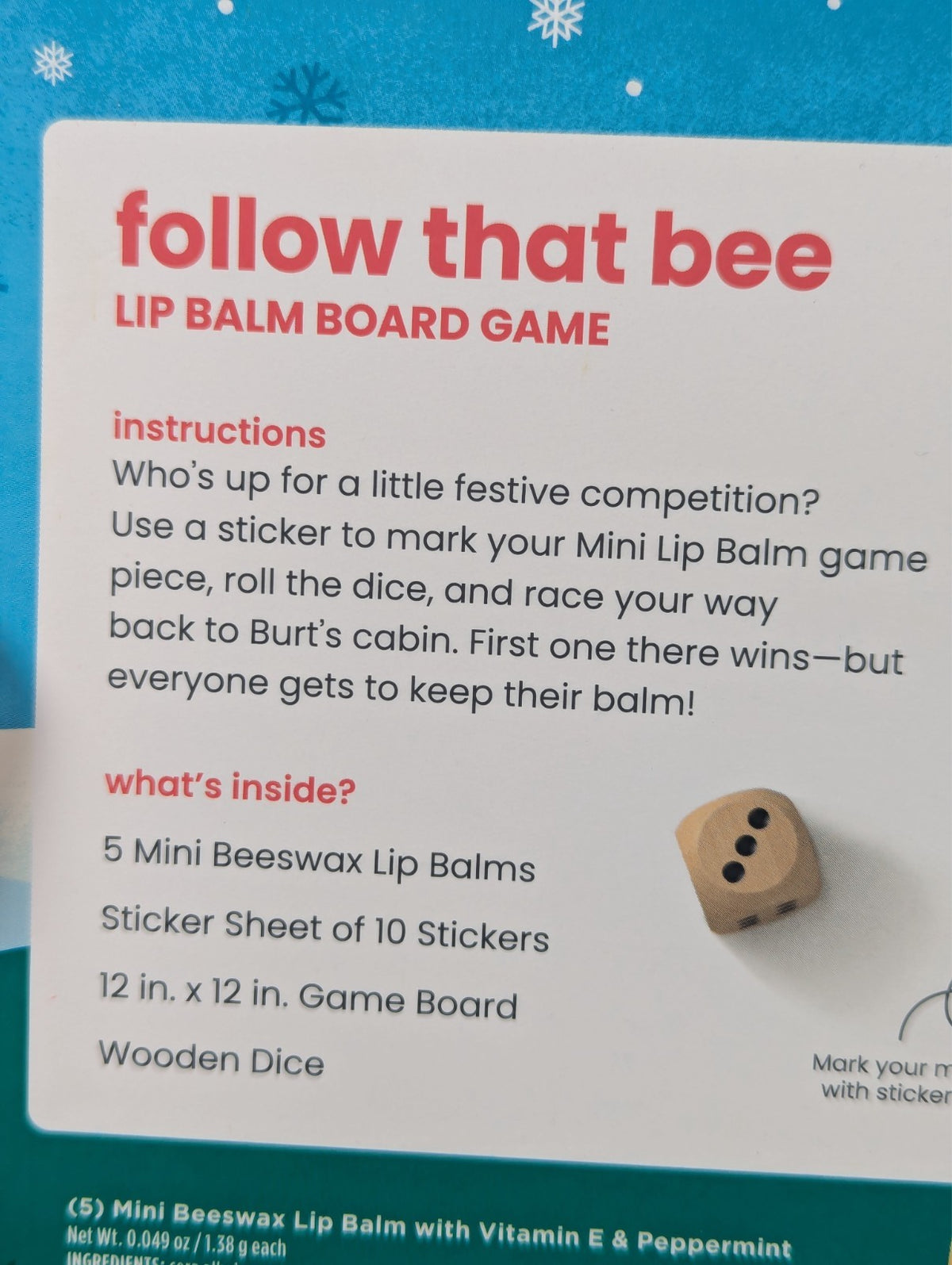 Follow That Bee Board Game with Lip Balm Set, Stickers & Dice - Burt's Bees