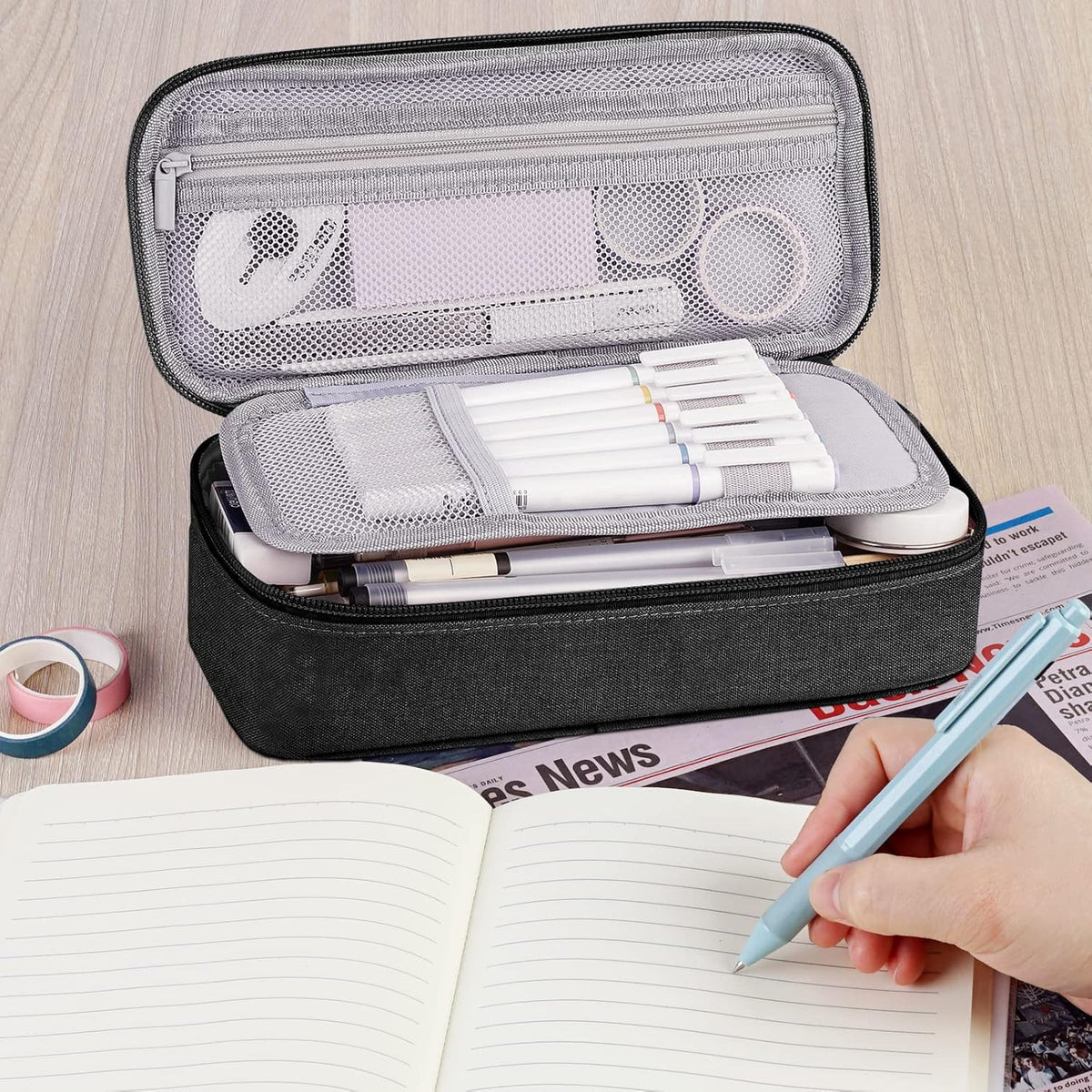 Large Pencil Case Organizer with Multiple Compartments for School Supplies