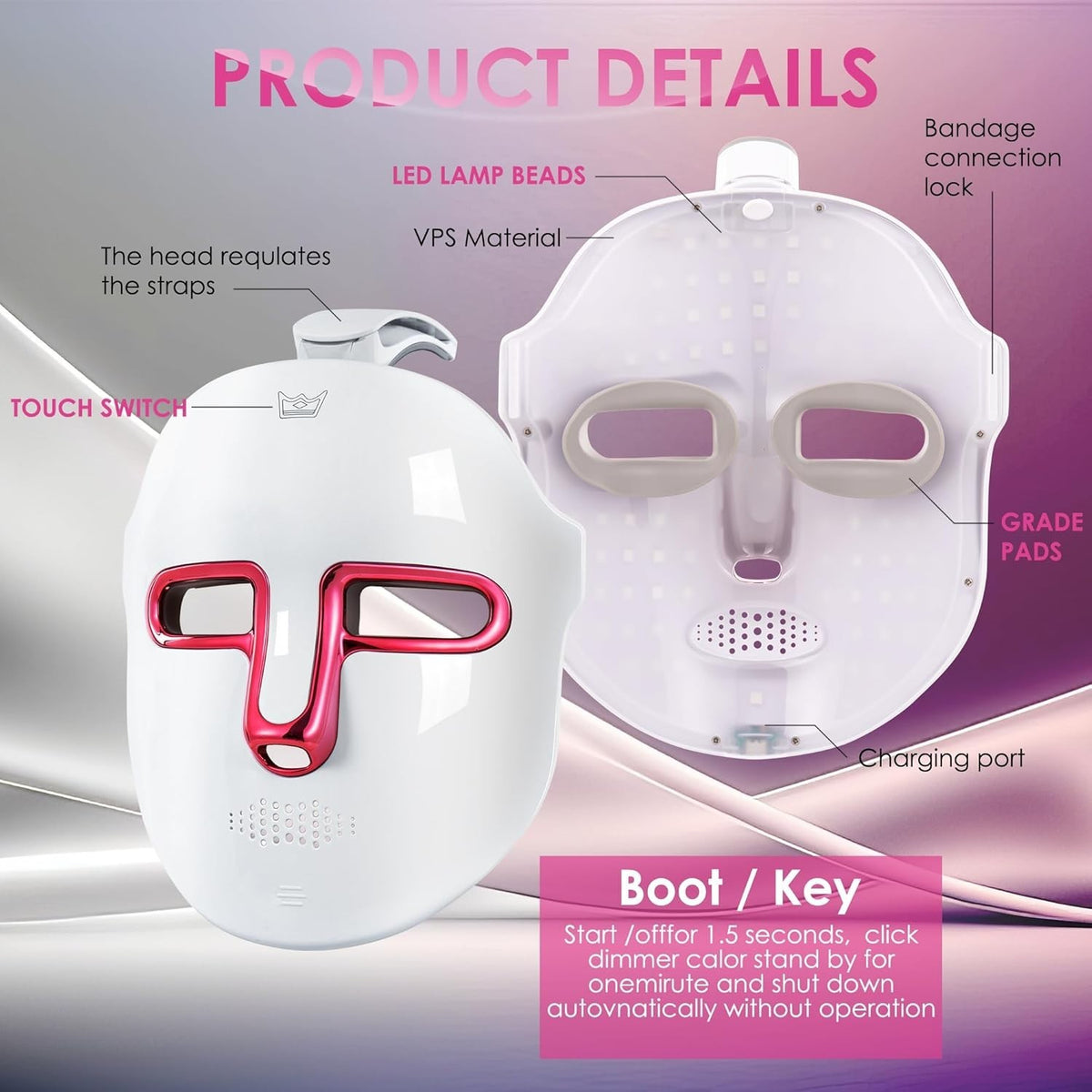 Red Light Therapy Face Mask with 7 Light Colors for Skin Rejuvenation