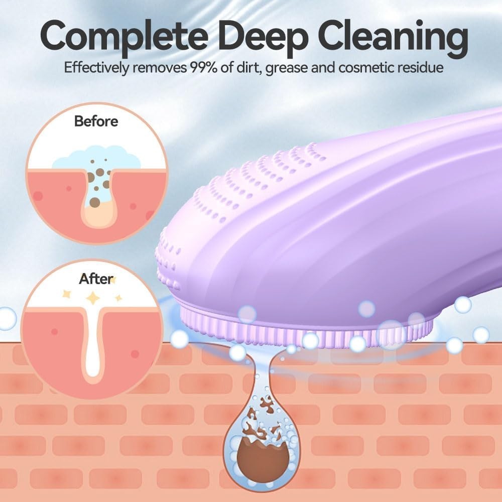 Electric Silicone Facial Cleansing Brush with Heating & Vibration - Purple