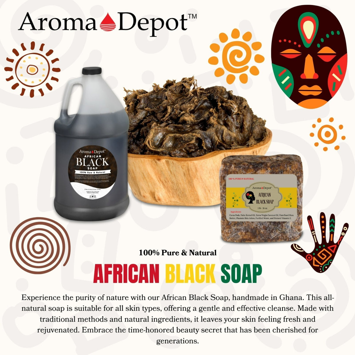Organic African Black Soap Bar 6oz for Face, Body & Hair - Natural Ghana Soap