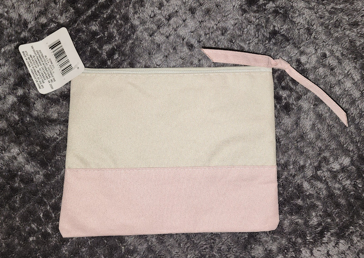 DIY Blank Cosmetic Make Up Toiletry Zipper Bag - 8x6 inch Cotton Canvas, Pink/Beige