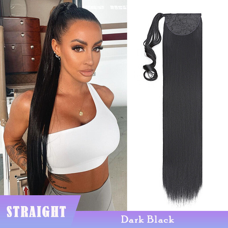 Thick Clip-In Ponytail Hair Extension - Fake Human Hair, Wavy & Straight