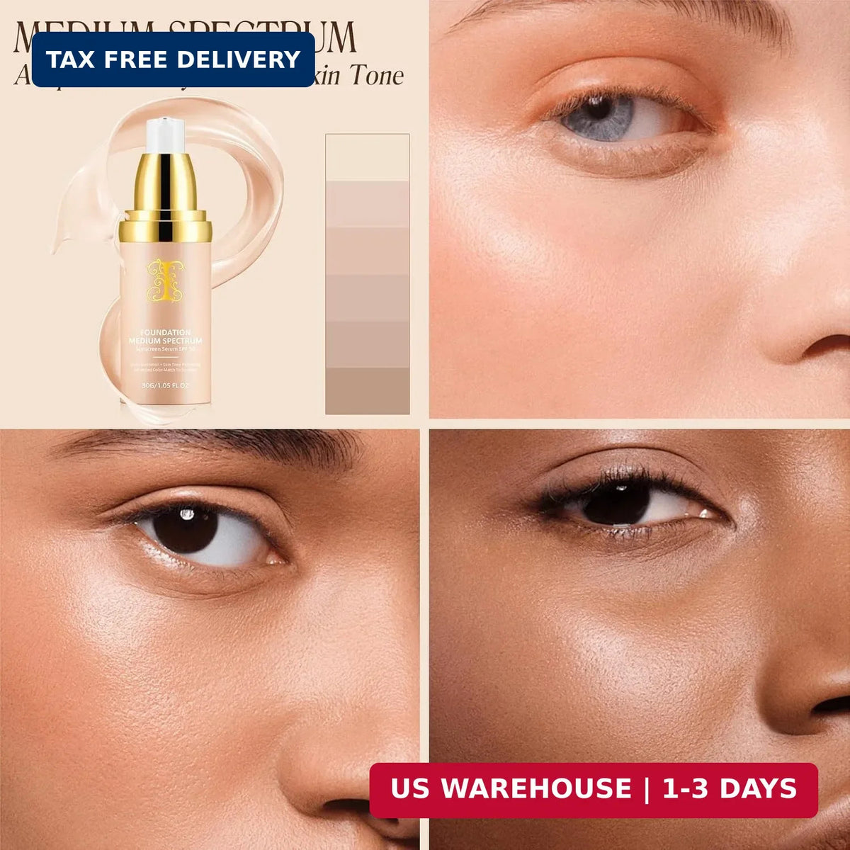 4-in-1 Waterproof Foundation with SPF 50+ Color Changing Longwearing Makeup