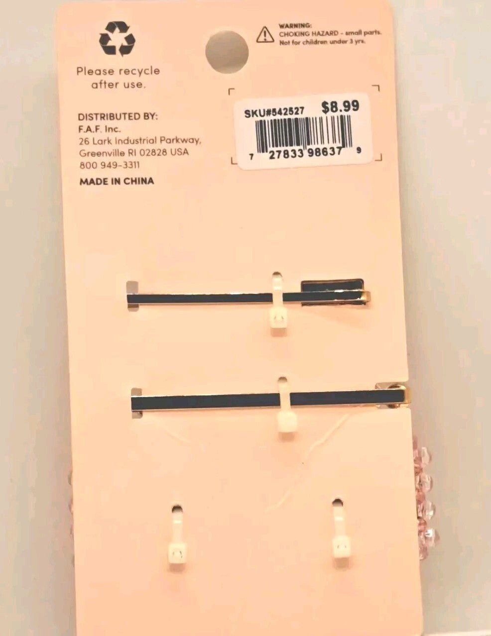 Hive And Co. Pink Beaded Barrette Pearl Bobby Pin Jewel 2 PACKS