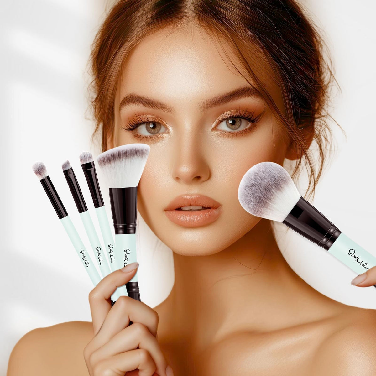 Dual-End Makeup Brush Set - 5 Pcs, Synthetic Bristles, Portable for Foundation, Eyeshadow, Blush