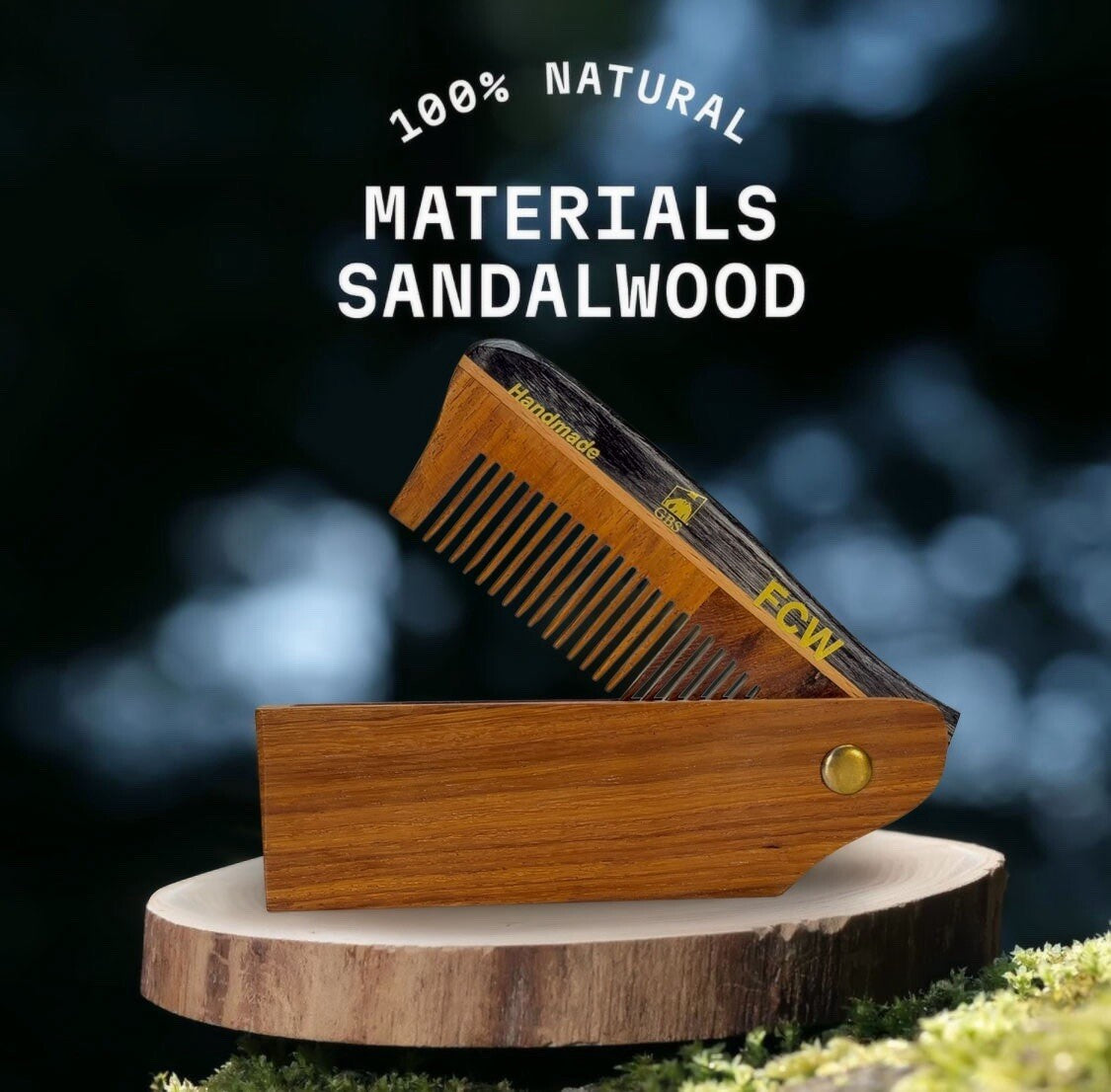Wooden Beard Mustache Comb with Folding Travel Case - Natural Handcrafted Grooming Tool