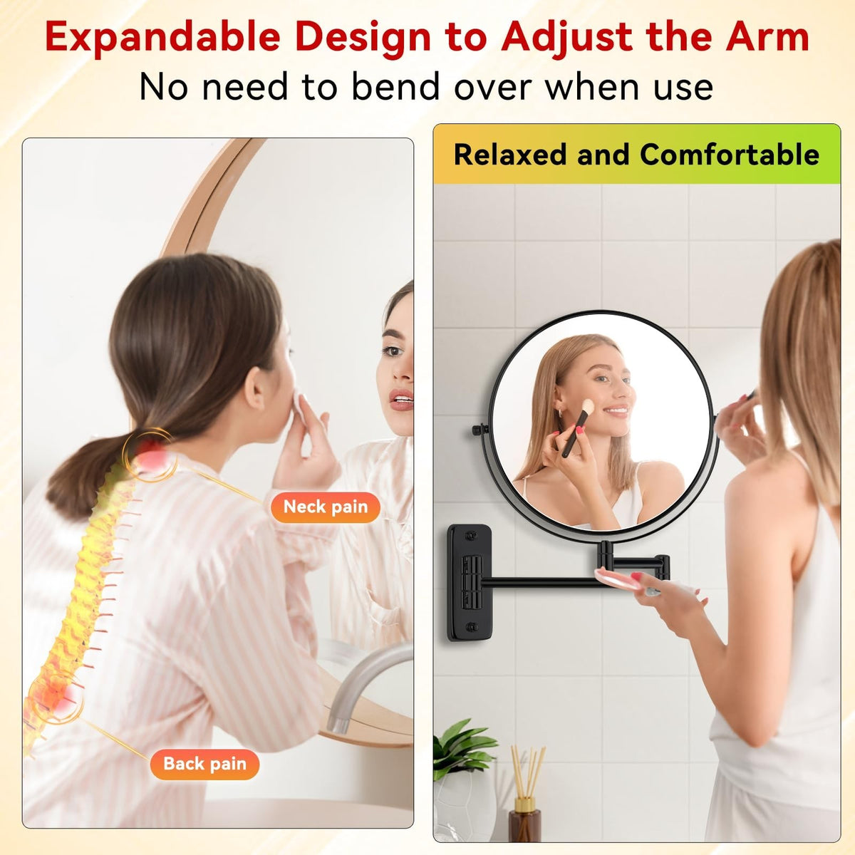 8-Inch Wall Mount Makeup Mirror with 20X Magnification, Double-Sided, Adjustable Swivel, Black