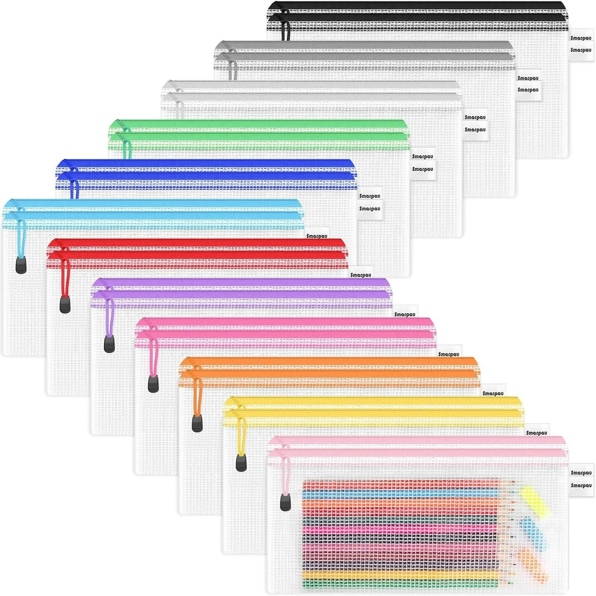 Waterproof PVC Pencil Bag Set - 12 Color-Coded A6 Organizer Pouches