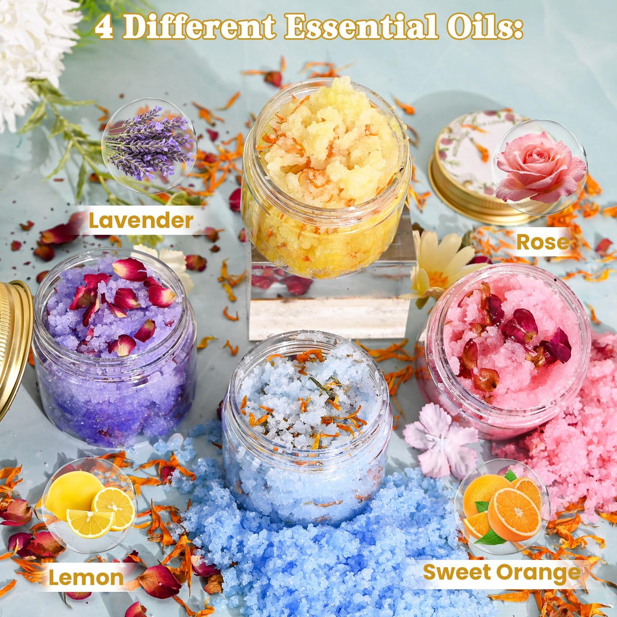 DIY Body Scrub Making Kit with Salt, Fragrance Oils & Dried Flowers