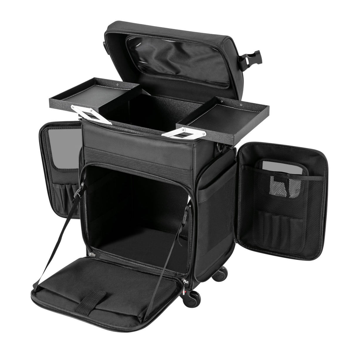 Travel Makeup Trolley Case with Multiple Compartments - Professional Rolling Cosmetic Bag