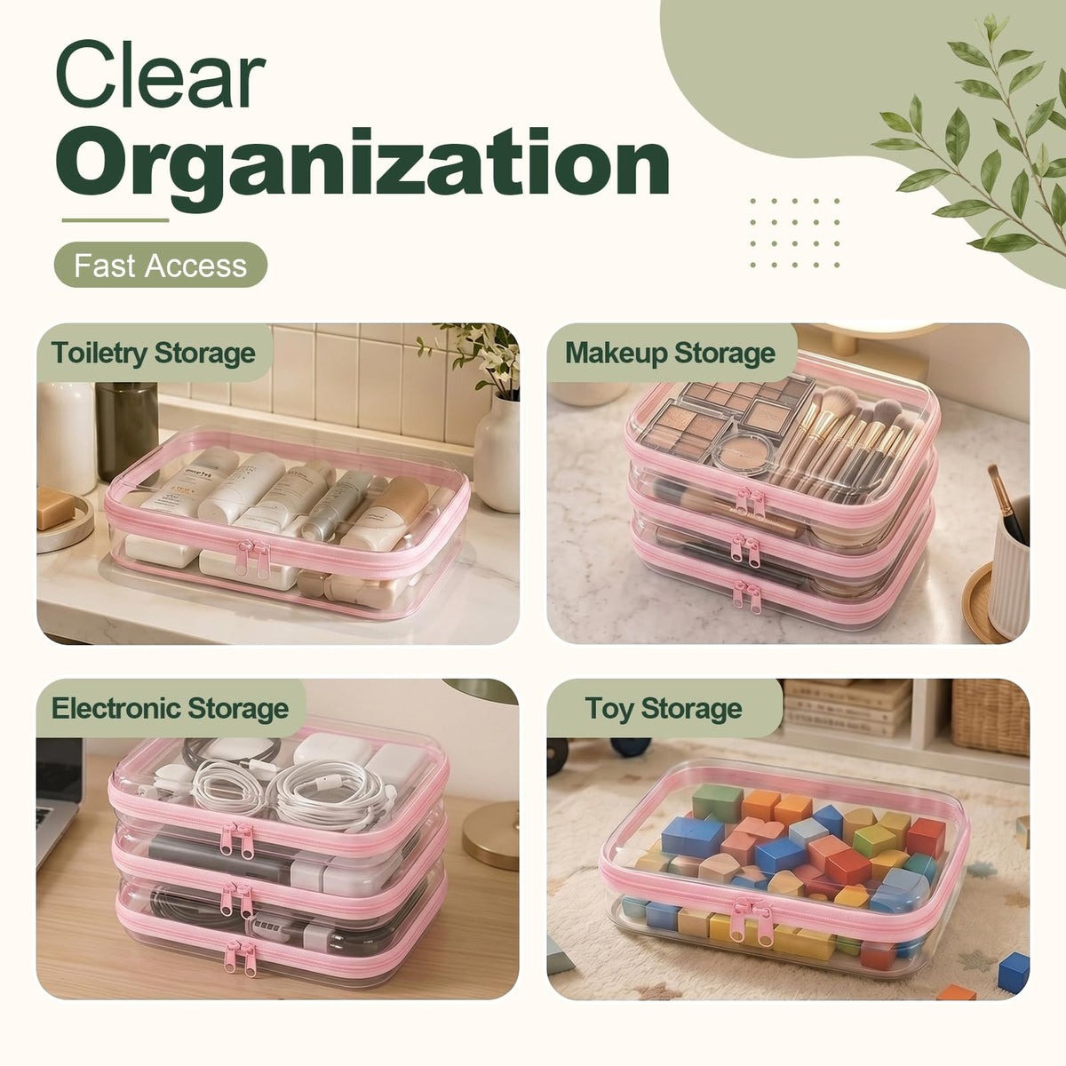 Clear Hard Shell Zipper Cases - 3 Pack Medium Travel & Storage Pouches