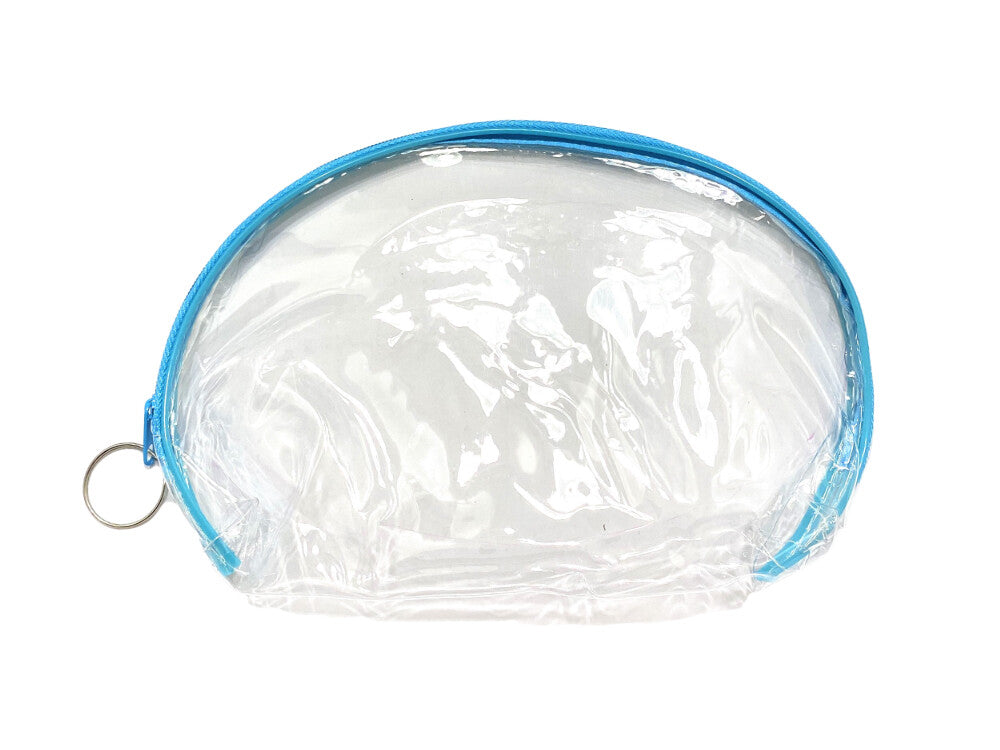 Large Transparent Vinyl Cosmetic Bag with Blue Trim – 8x5 Inch Travel Organizer