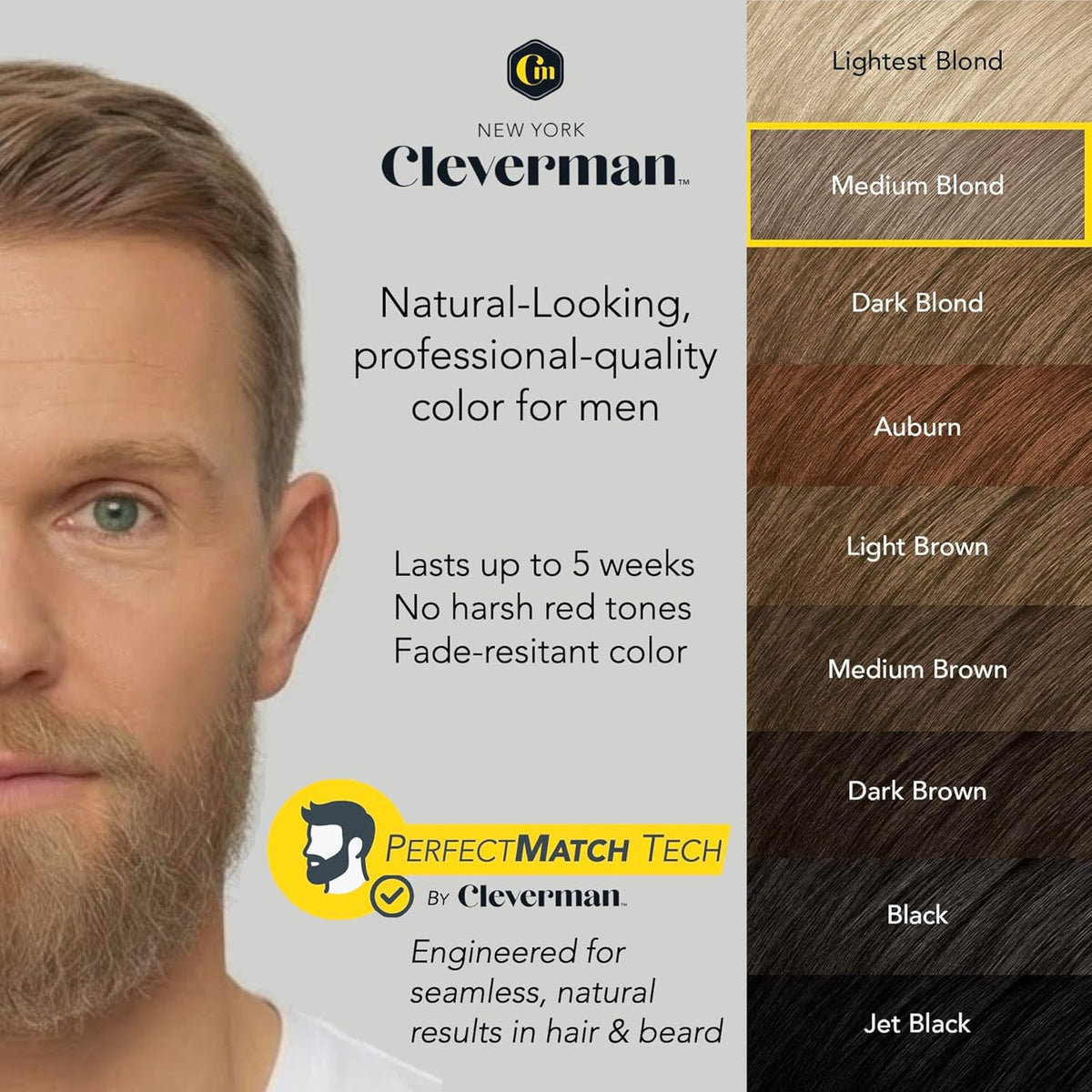 Hair and Beard Dye for Men, Medium Blond 8.01