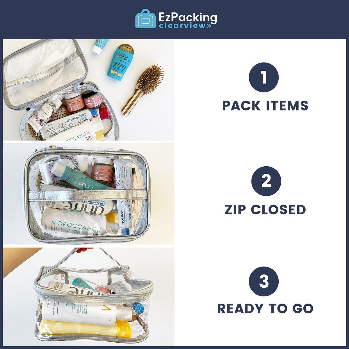 Large Clear Cosmetic Bag - Travel Makeup Organizer with PVC Material