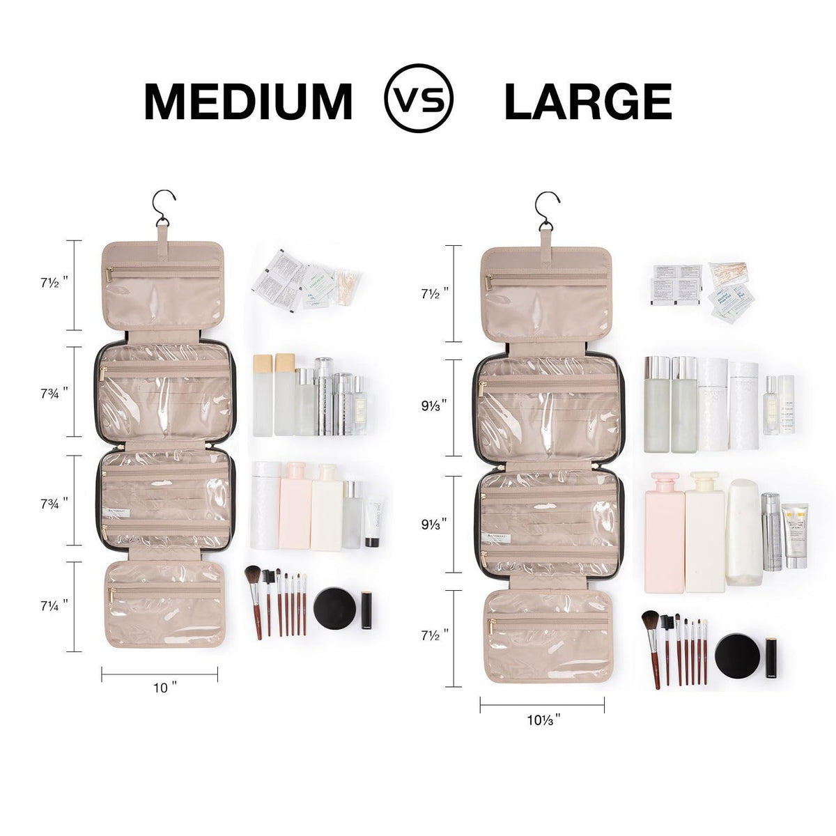Travel Makeup Bag with Multiple Compartments & Hanging Hook – Lightweight Organizer
