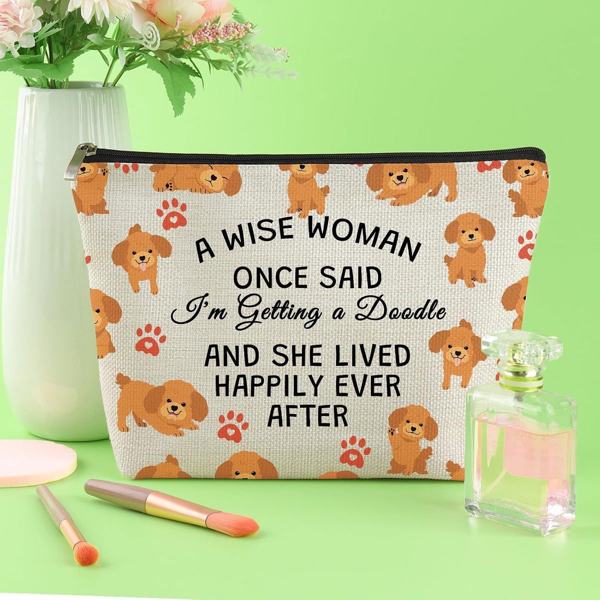 Dog Lover Makeup Bag - Personalized Canvas Cosmetic Pouch for Women