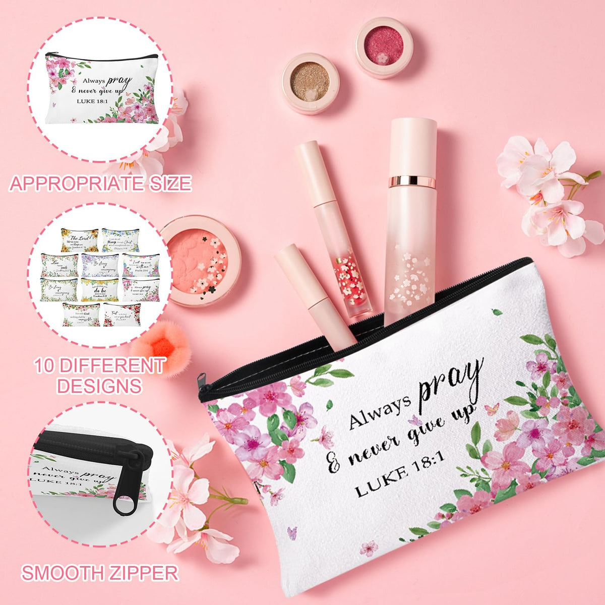 Christian Makeup Bag - Religious Cosmetic Organizer for Women, Travel Size