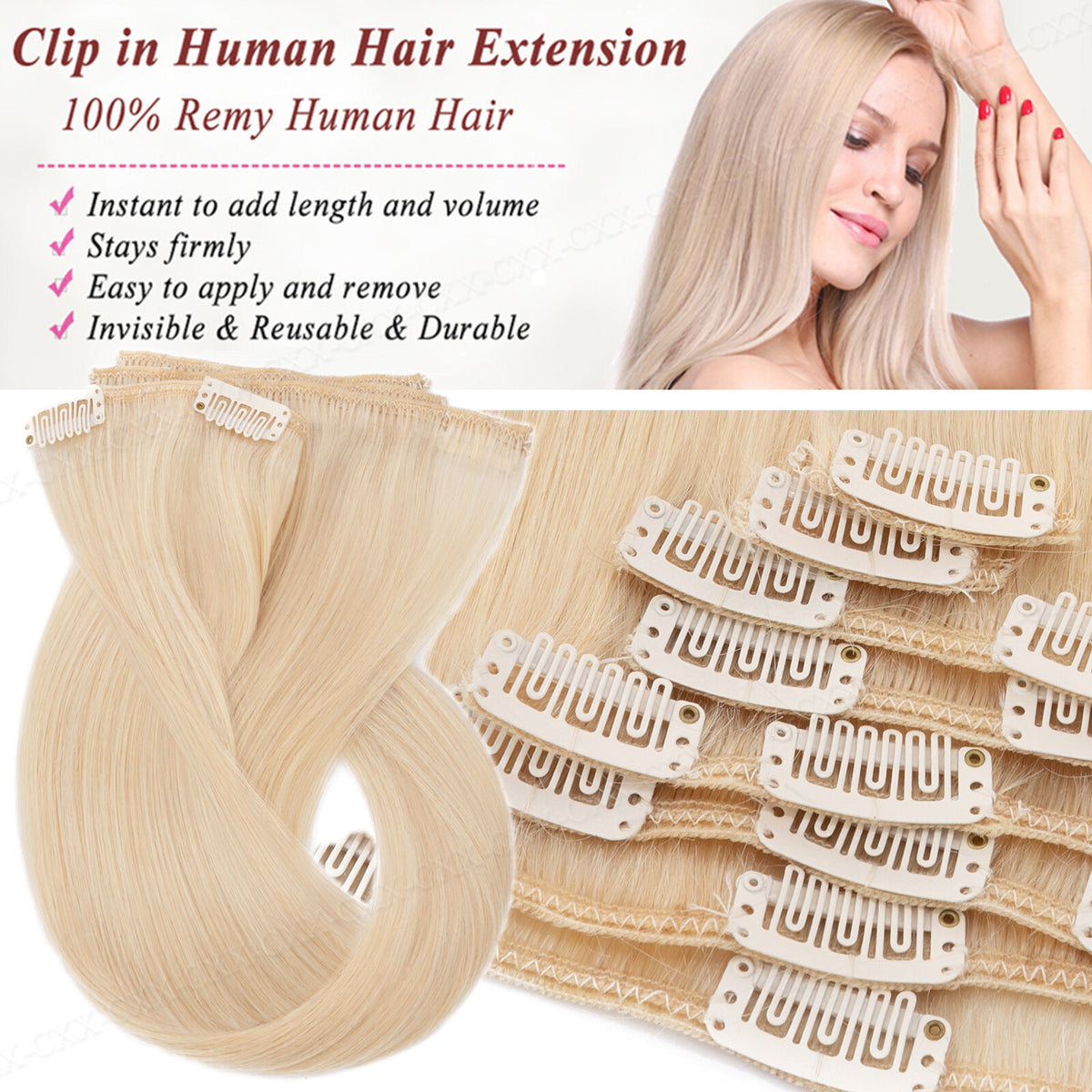 Remy Human Hair Extensions Clip-In Full Head Set - Multiple Colors & Lengths