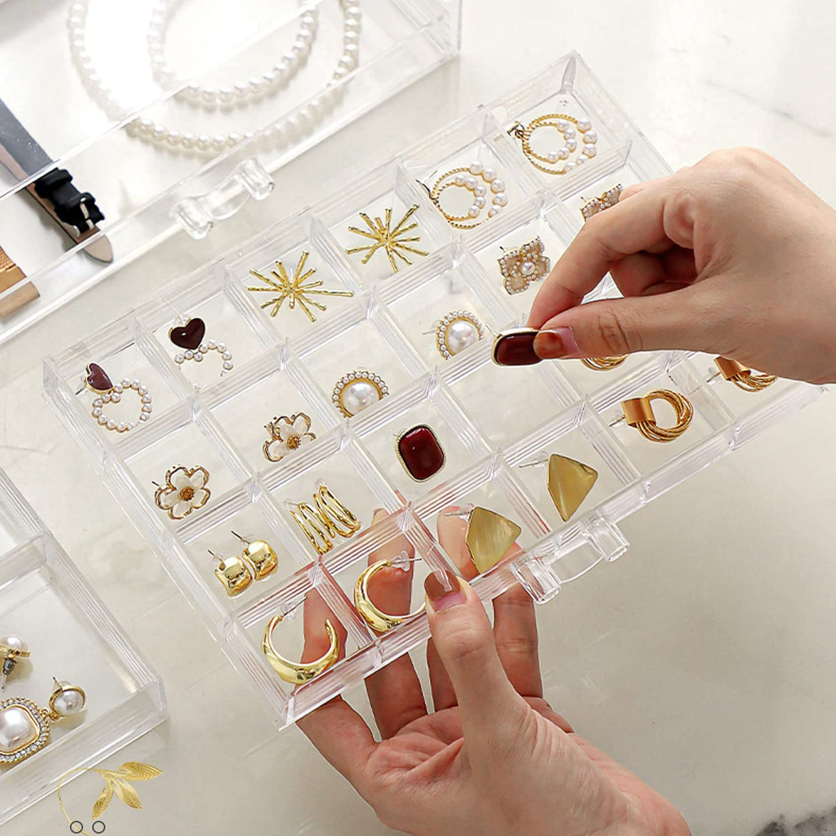Acrylic Earring Organizer Box - Clear Storage Case with 72 Grids