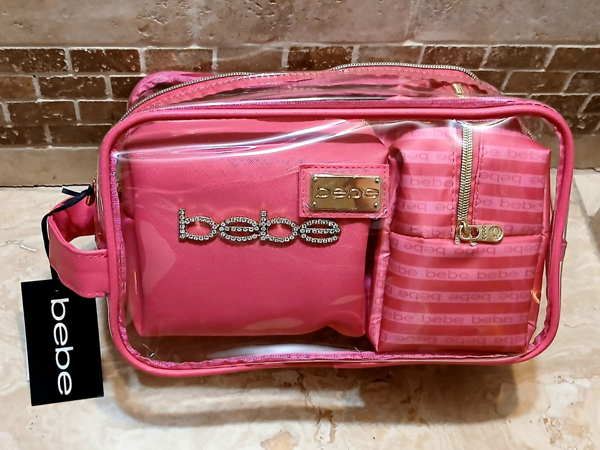 Pink Travel Makeup Bag Set with 2 Toiletry Bottles - 3 Piece Cosmetic Organizer