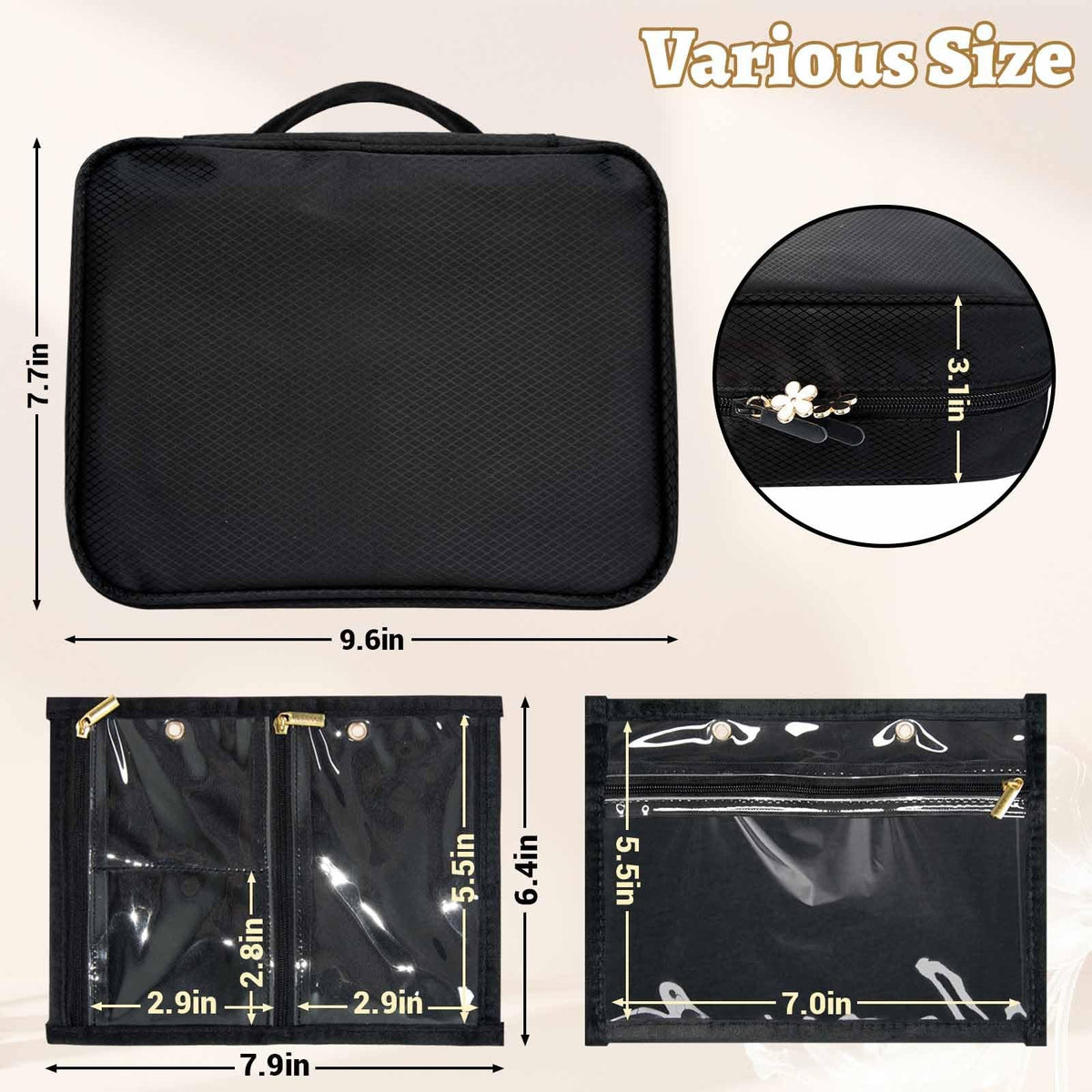 Travel Jewelry Organizer Case with Waterproof Nylon & Zipper - Compact Black Storage Bag
