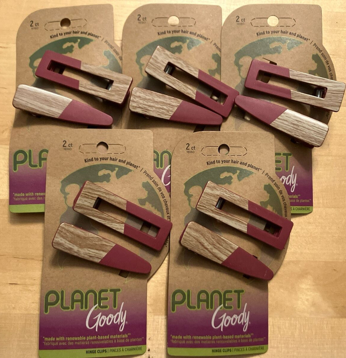Goody Planet Hinge Clips Renewable Plant Based Wood Pink Lot Of 5