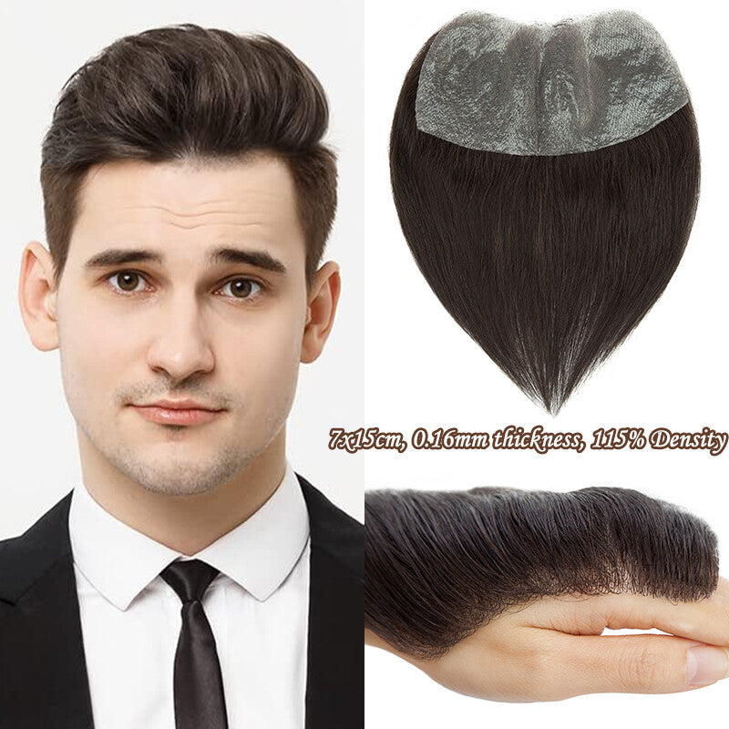 Men's Receding Hairline Toupee with Human Hair & Skin PU Base