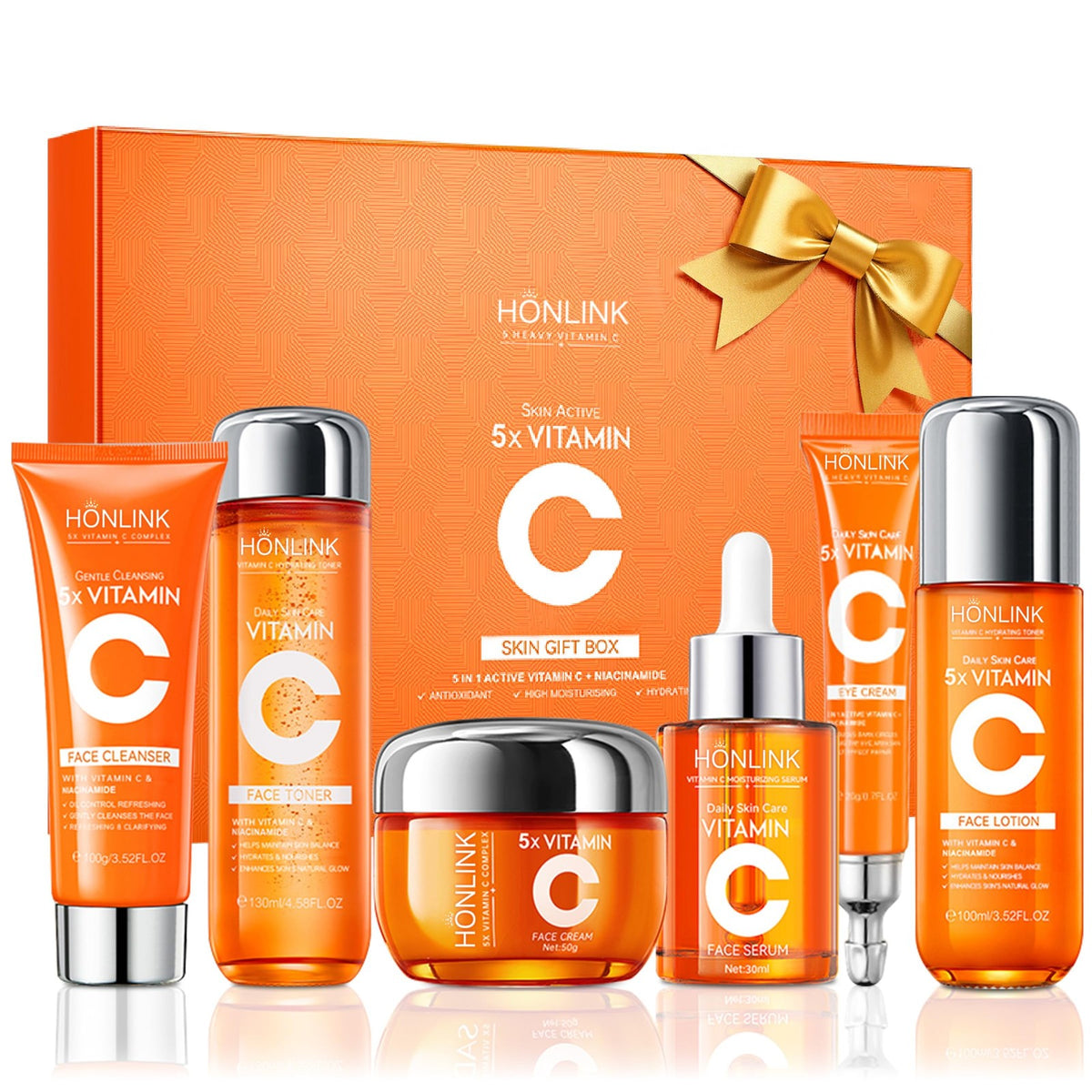 Vitamin C Niacinamide Facial Skincare Set - Complete 6-Step Routine for All Skin Types