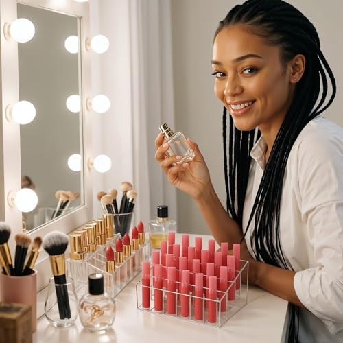 Acrylic Lipstick Organizer - 24-Compartment Clear Cosmetic Display Box