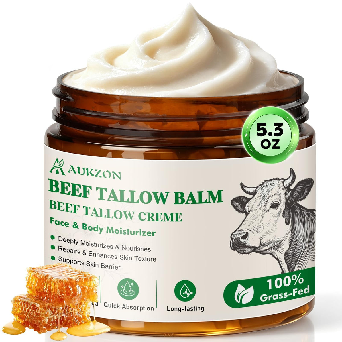 AUKZON Beef Tallow for Skin - 100% Grass-Fed 5.3 Ounce (Pack of 1)