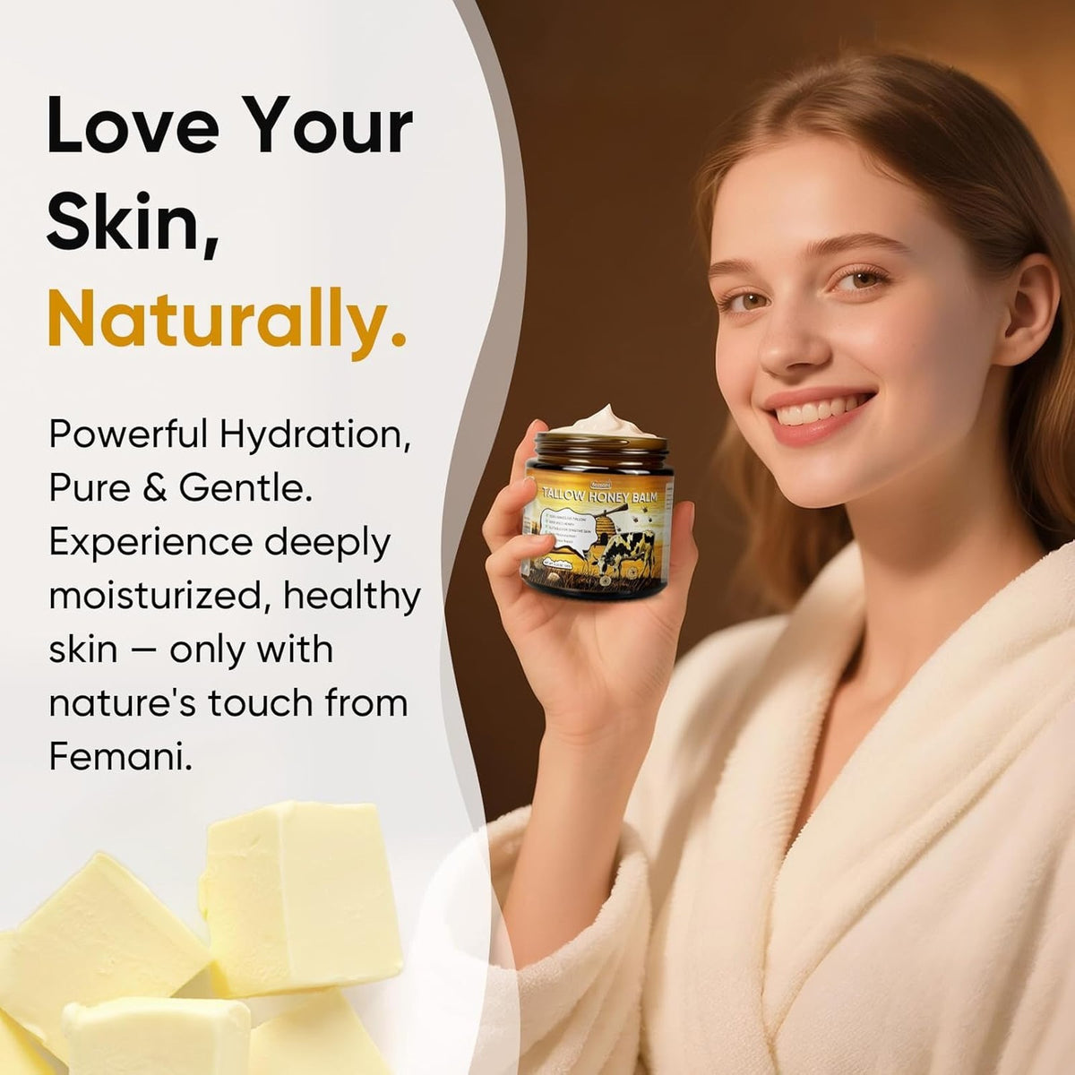 Beef Tallow Face and Body Balm 4 Oz Organic Grass-Fed Raw Honey