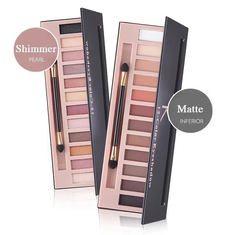 12-Color Matte Eyeshadow Palette with Brush - Eye Makeup Kit