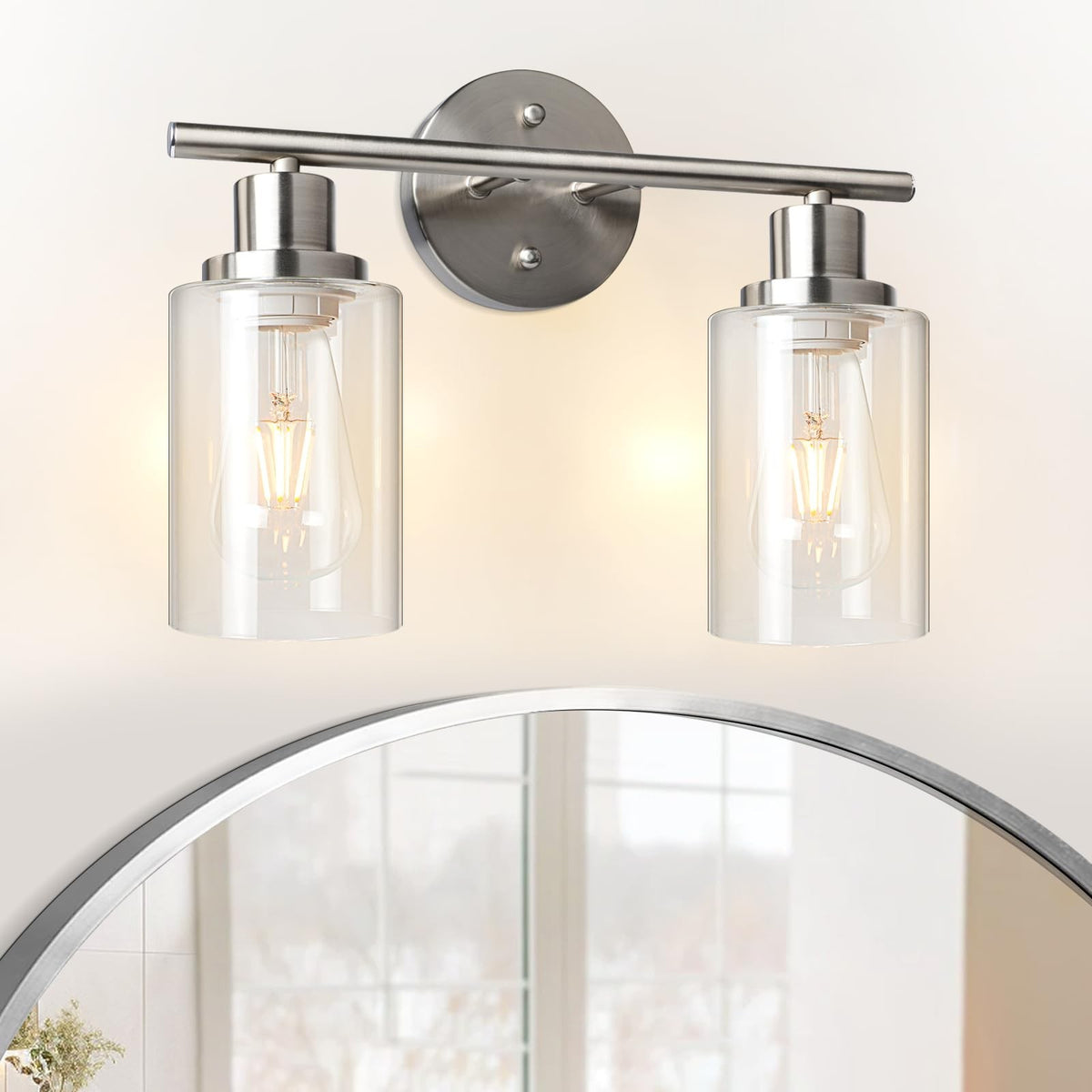 Unicozin 2-Light Modern Vanity Wall Sconce with Clear Glass Shade - Brushed Nickel Finish