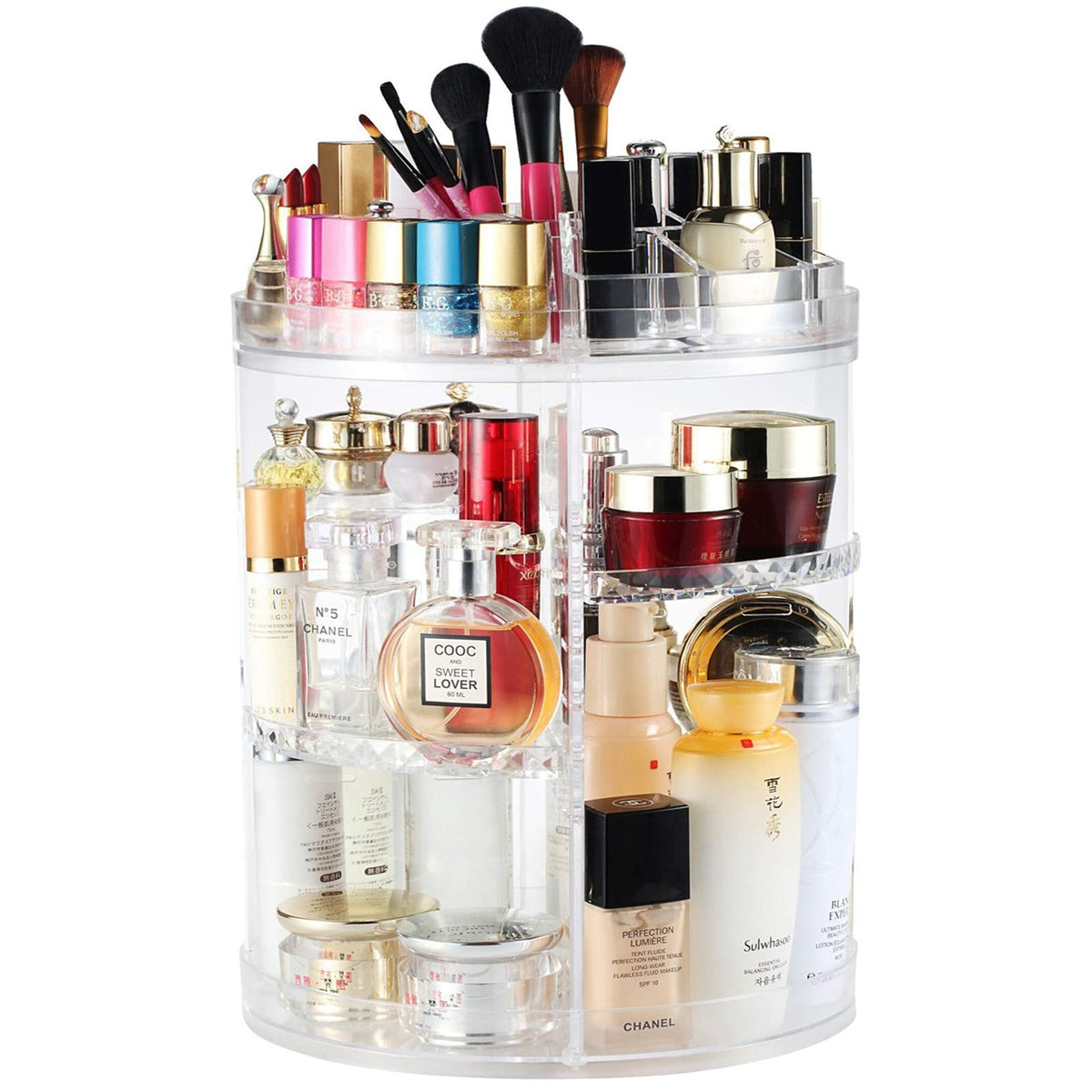 Large 8-Layer Rotating Makeup Organizer Stand - Clear Cosmetic Carousel