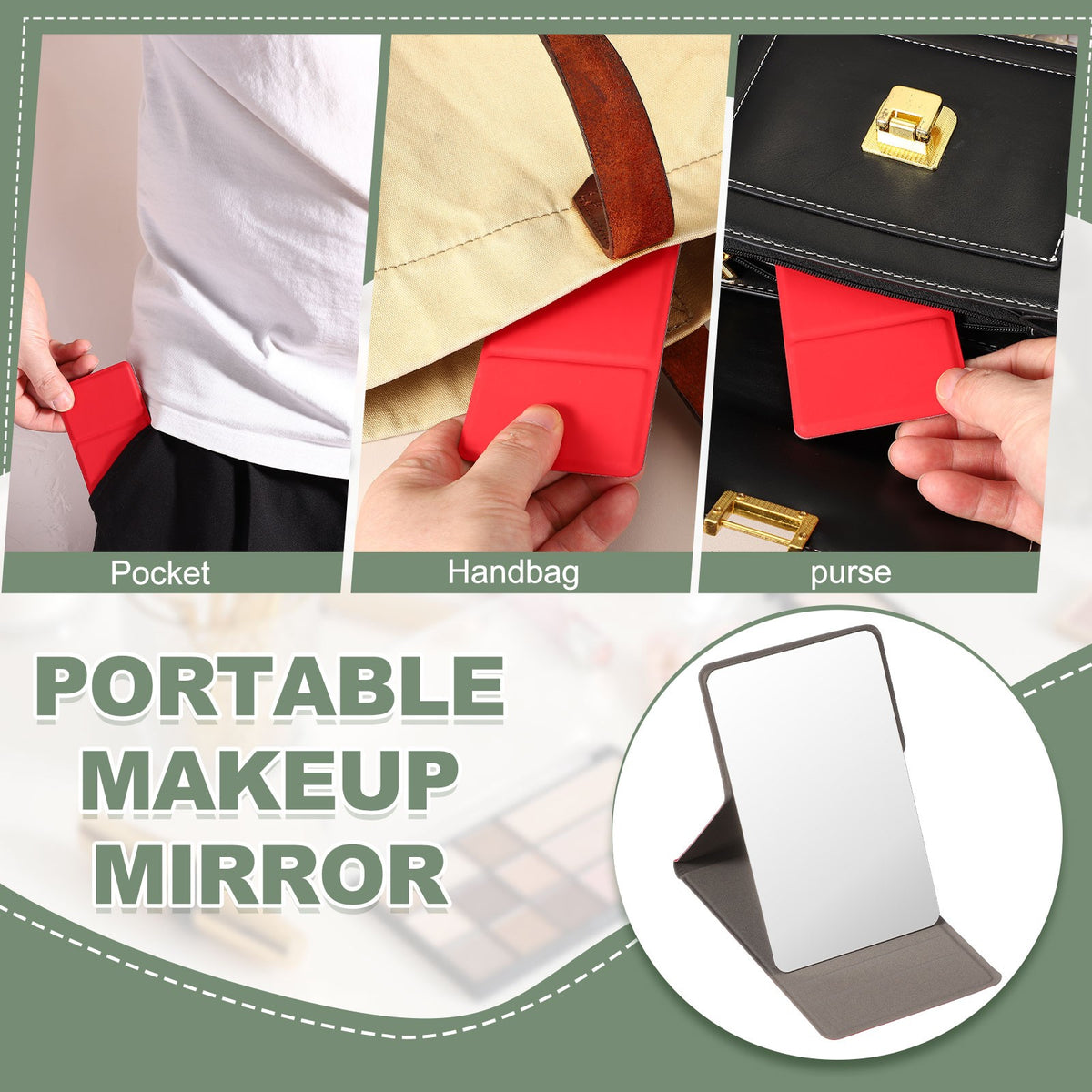 2 Pack Compact Folding Mirror with Case - Red, 3.5 x 2.2 Inches