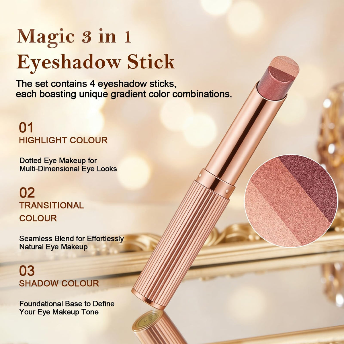 3-in-1 Gradient Shimmer Eyeshadow Stick Set - High Pigment, Blendable Eye Makeup