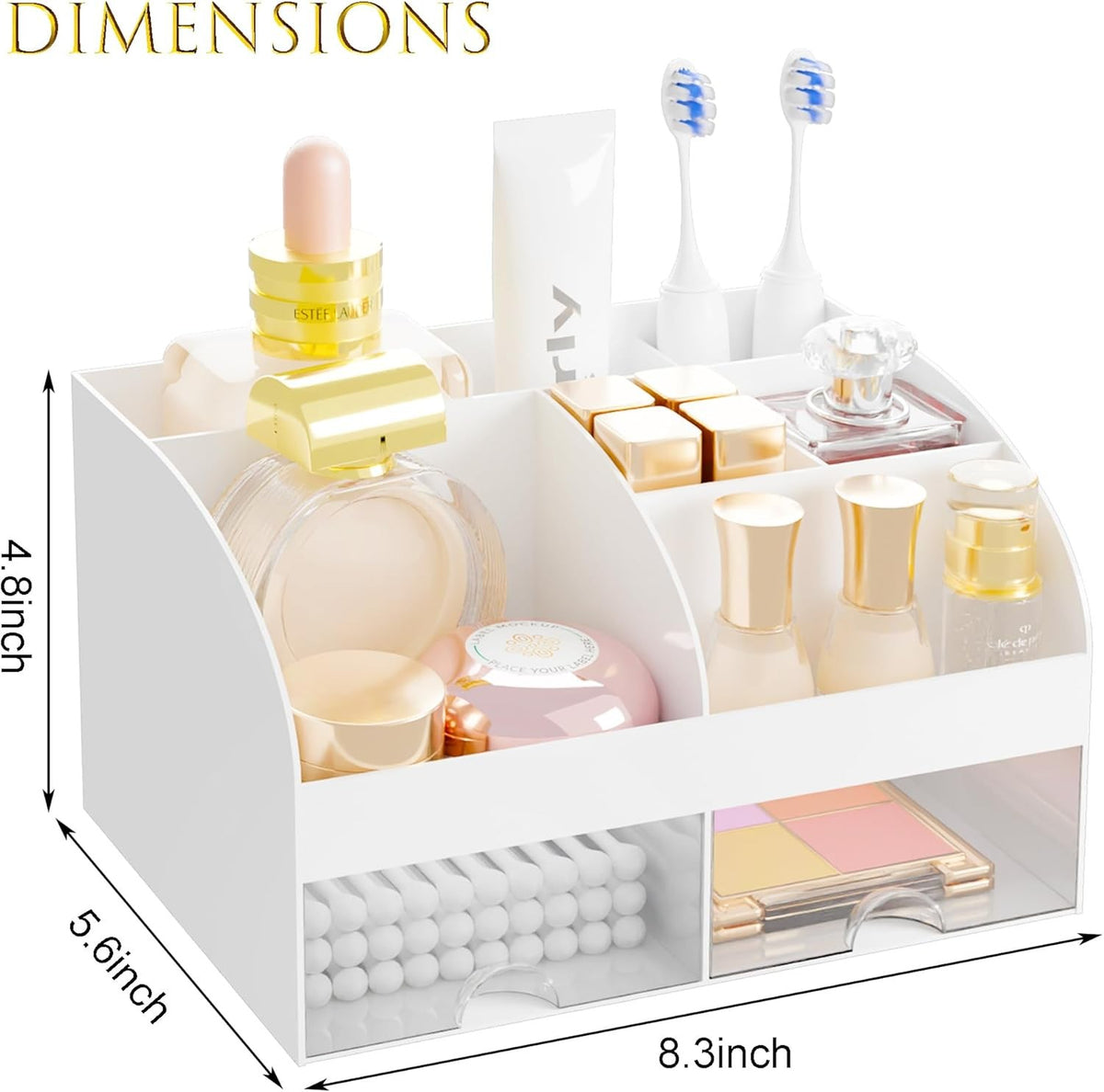 Makeup Organizer with 2 Drawers - Cosmetic Storage for Vanity & Dresser