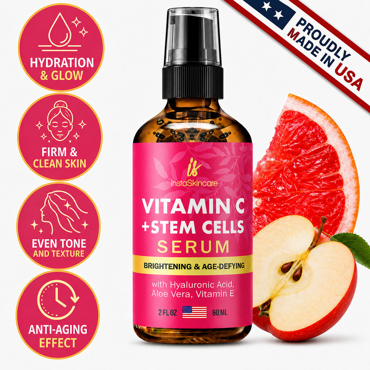 Vitamin C Face Serum for Brightening Hydration Anti-Aging Dark Spots 2oz
